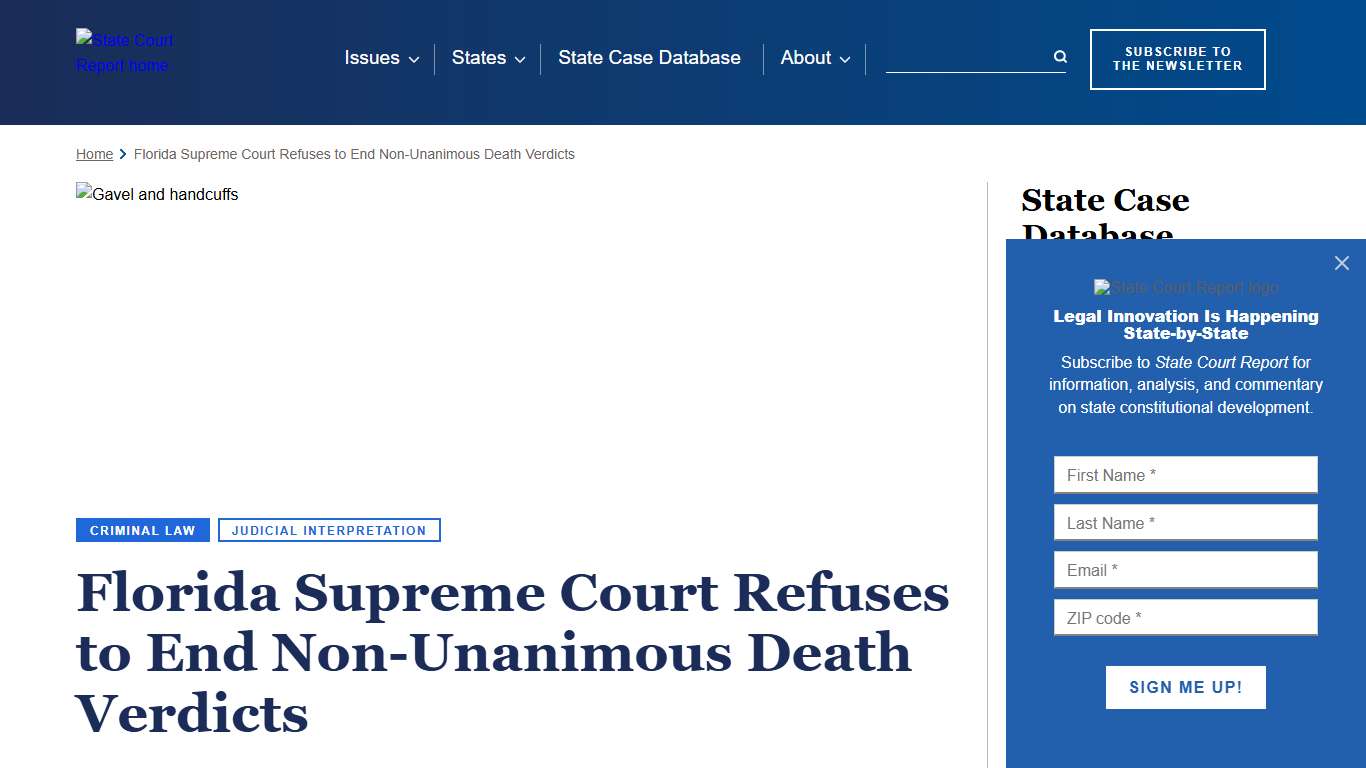 Florida Supreme Court Refuses to End Non-Unanimous Death Verdicts  | State Court Report